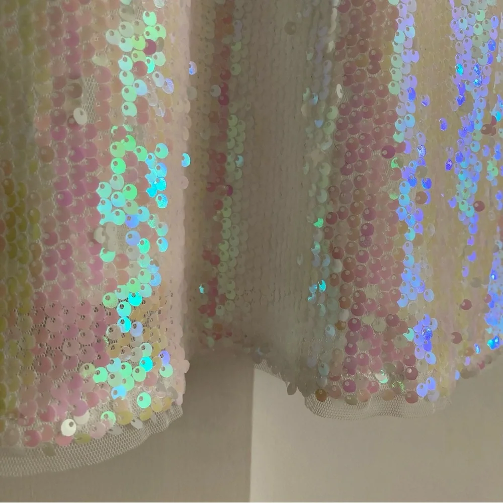 Lulu’s Mirrorball White Iridescent Sequin Mini Dress, Sz XL - Picture 11 of 16